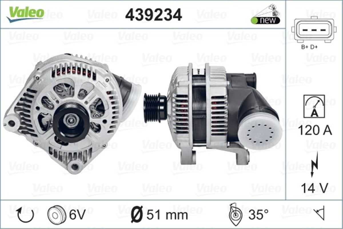 BMWALTERNATÖR A14VI22 120A BMW VALEO 439234VALEOVALEO 439234