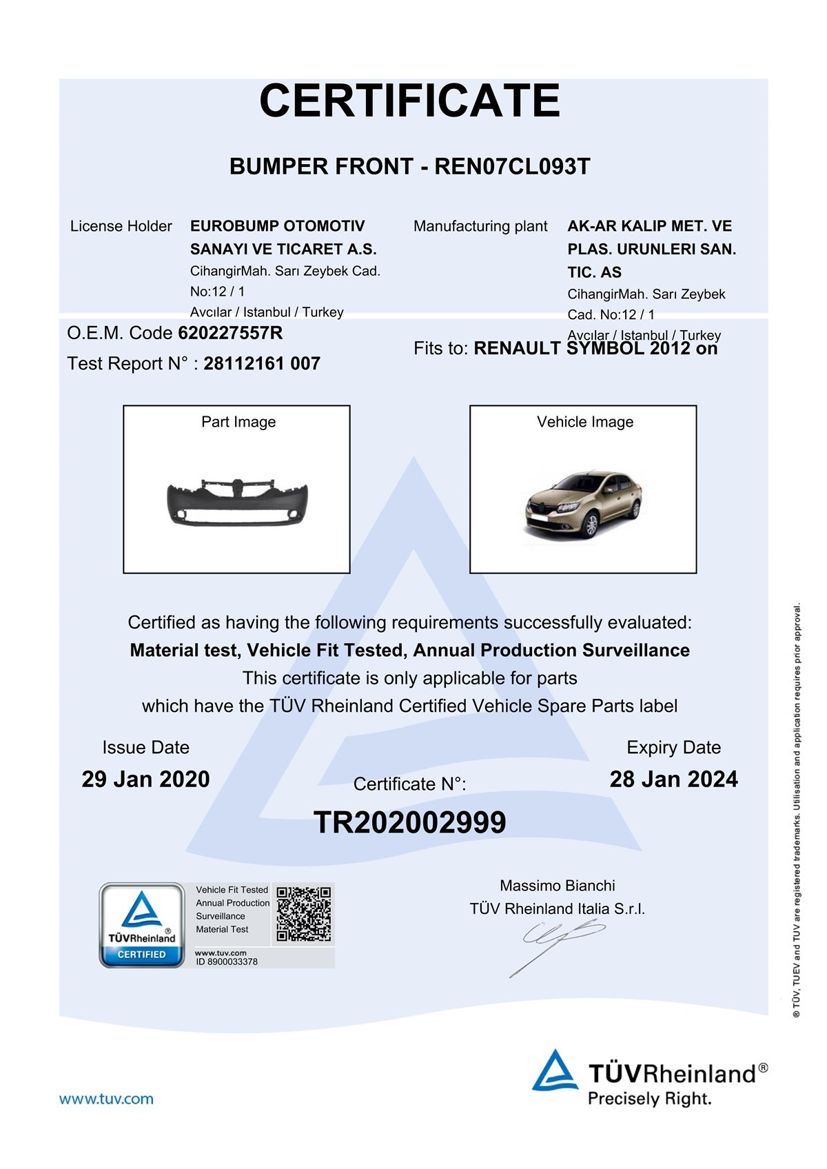 CLIORENAULT SYMBOL ÖN TAMPON 12-/TÜV 620227557RDE-GAREN07CL093T