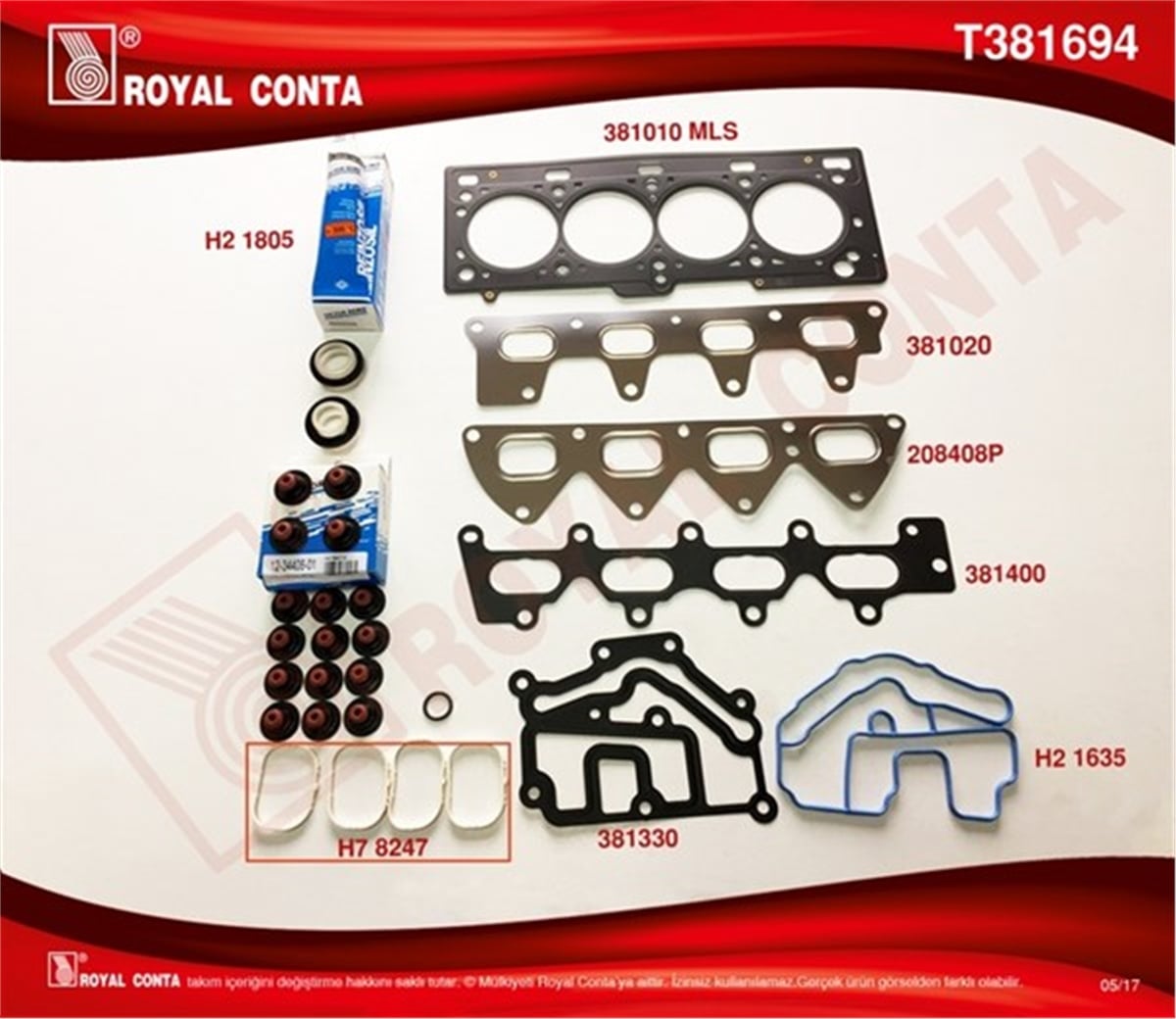 CLIOÜST TAKIM CONTA REINZ KEÇE SUBAP LASTİK MEGANE II-CLIO III-SCENIC II-III 1.6 16V K4M 110-112-113 HP ROYAL T381694ROYALROYAL T381694