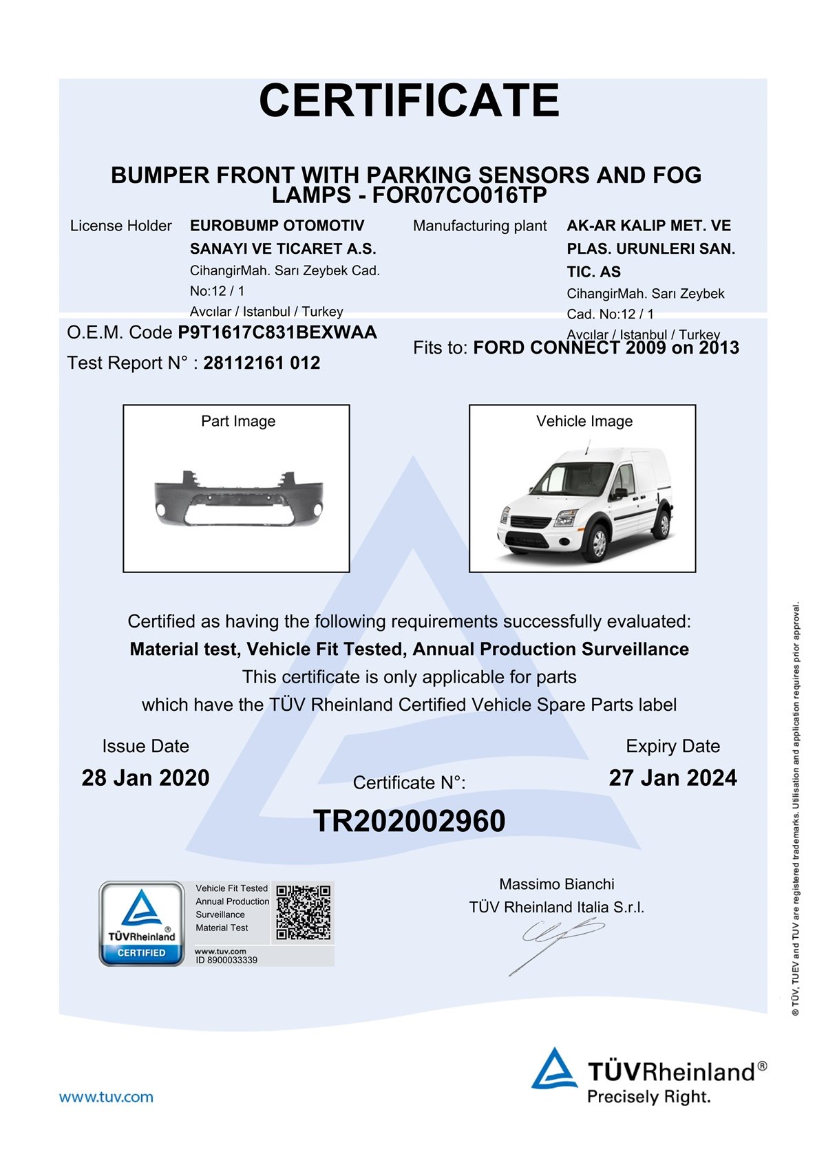 CONNECTFORD CONNECT ÖN TAMPON DELİKLİ AST.09-13/TÜV P9T1617C831BEXWAADE-GAFOR07CO016TP