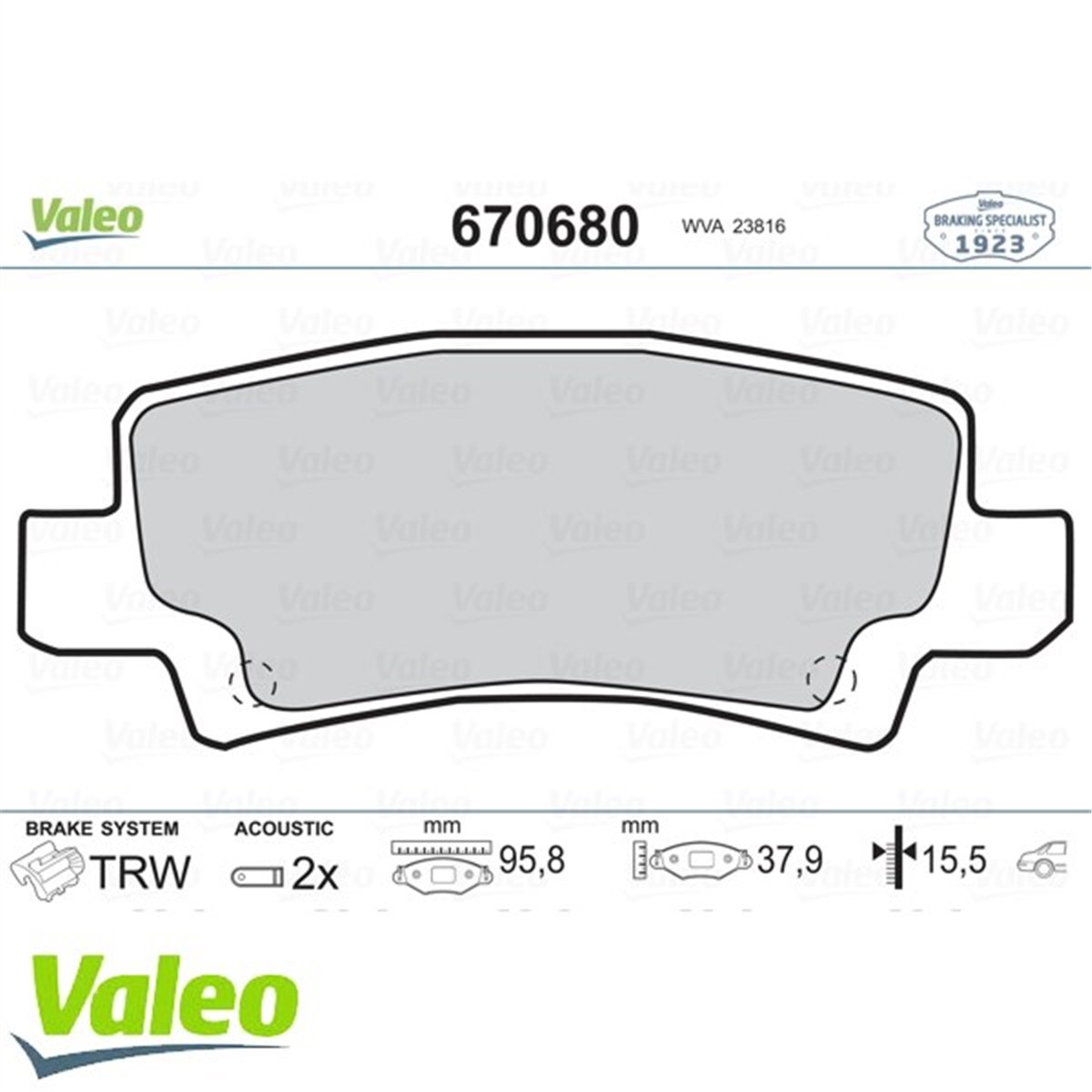 COROLLAARKA BALATA COROLLA 1.4 1.6 1.4VVTİ 1.6VVTİ 1.8 VVTİ 00-02 7.07 1.4 D4D 04-07 2.0D4D 02-07 VALEO 670680VALEOVALEO 670680