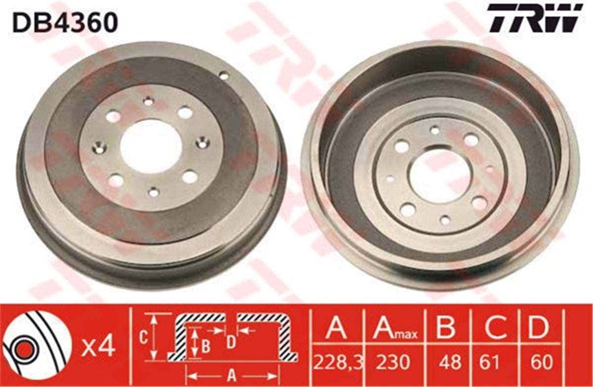 CORSAARKA KAMPANA GRANDE PUNTO-PUNTO EVO-CORSA D 09 ADAM 14 4 DELİK 228.3X48 TRW DB4360TRWTRW DB4360