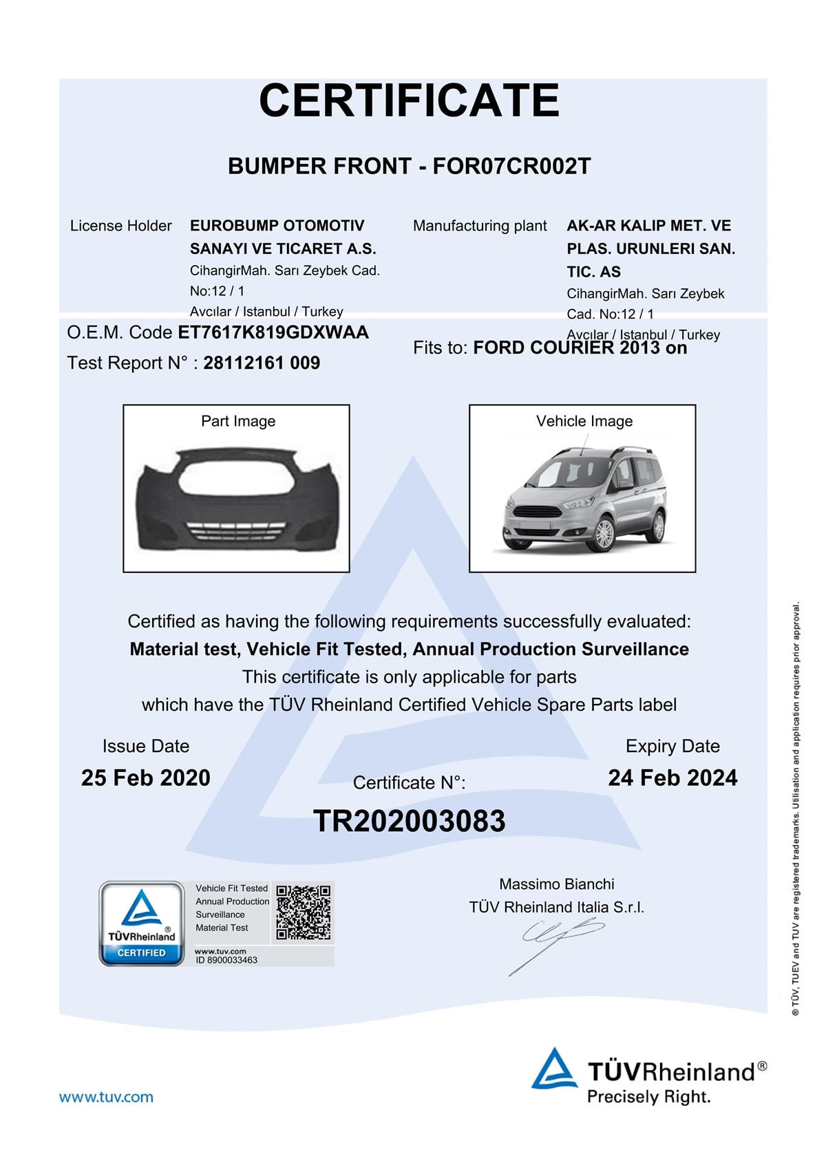 COURIERFORD COURIER ÖN TAMPON 13-/TÜV ET7617K819GDXWAADE-GAFOR07CR002T