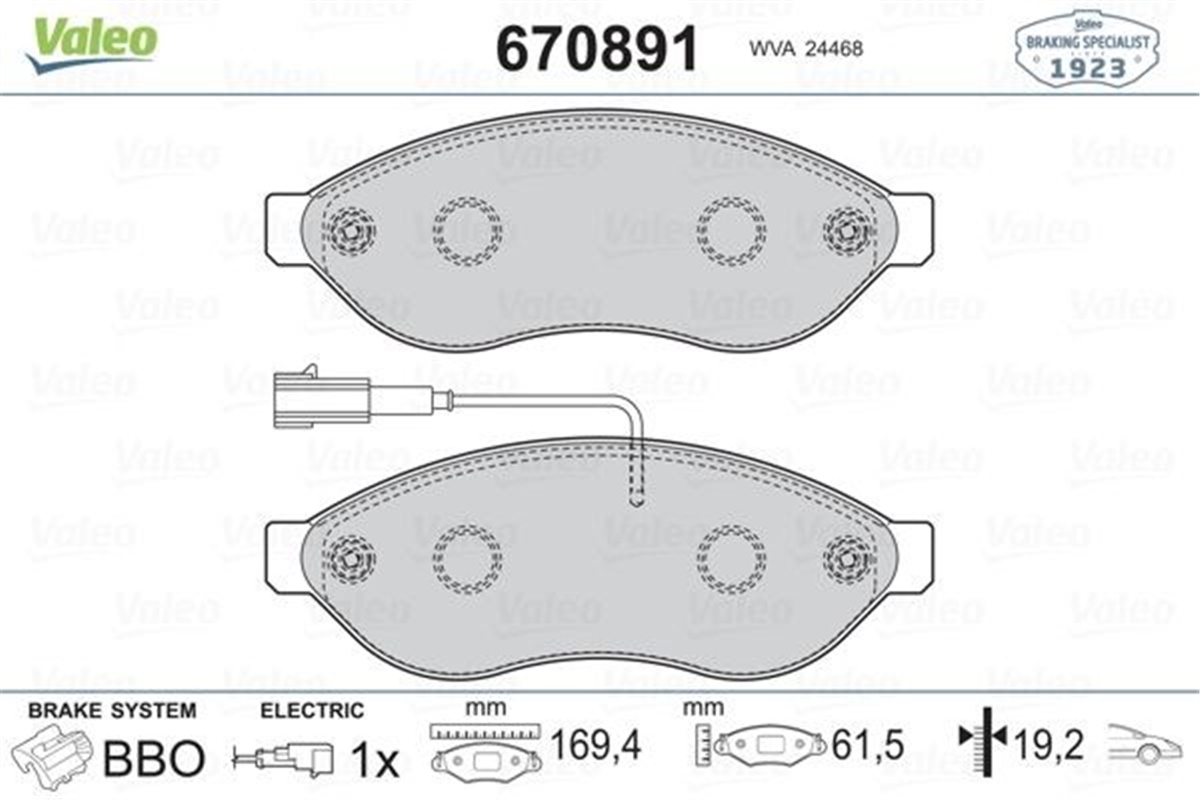 DUCATOÖN BALATA DUCATO 3-4-BOXER 3-4-JUMPER 3-4 06 11 16Q-20Q- KARSAN JEST TEK FİŞLİ VALEO 670891VALEOVALEO 670891