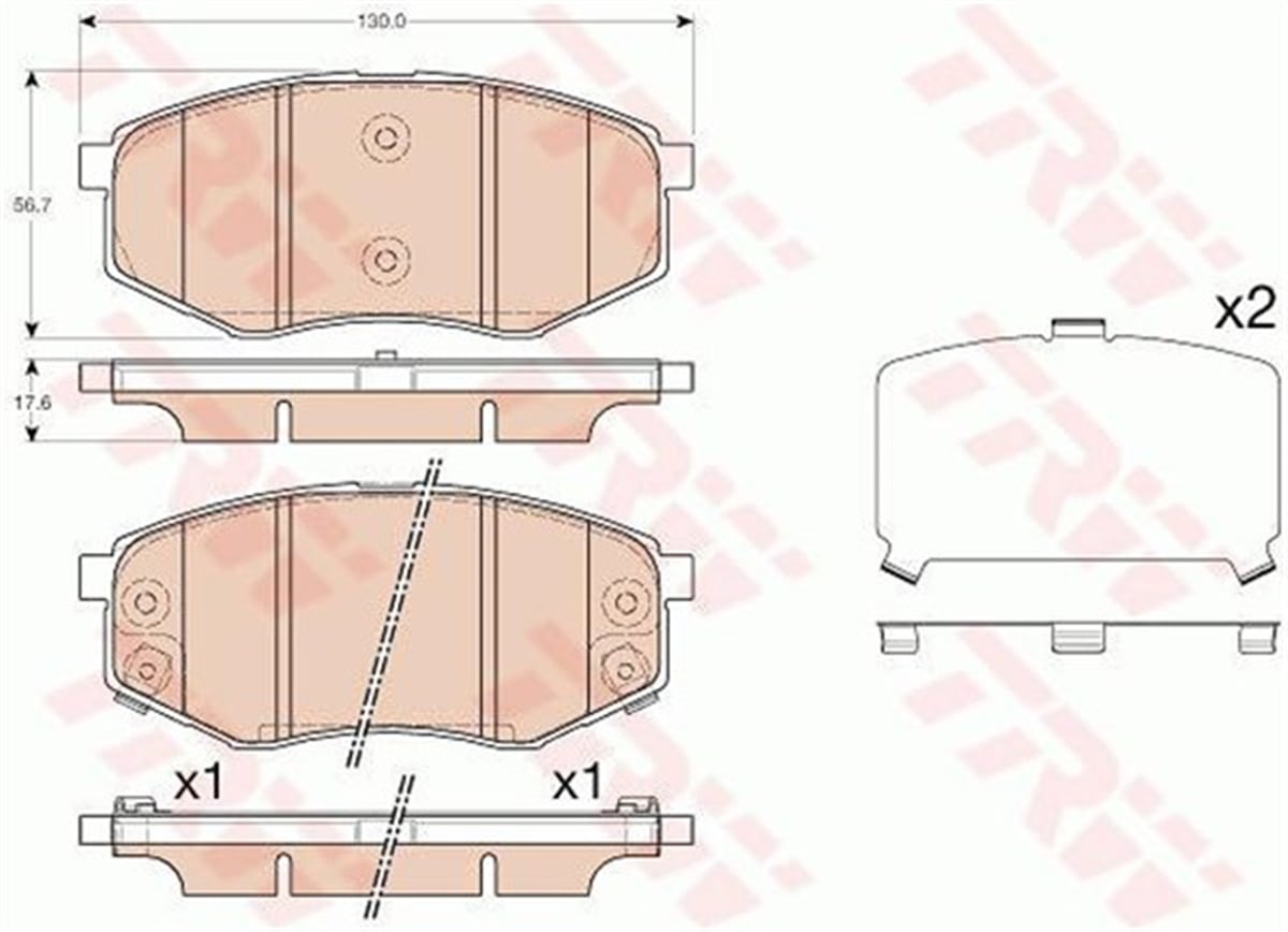 HYUNDAIÖN BALATA HYUNDAI İX20 11 İX35 2.0-2.0 CRDİ 10 130X56.7X17.6 MM TRW GDB3553TRWTRW GDB3553