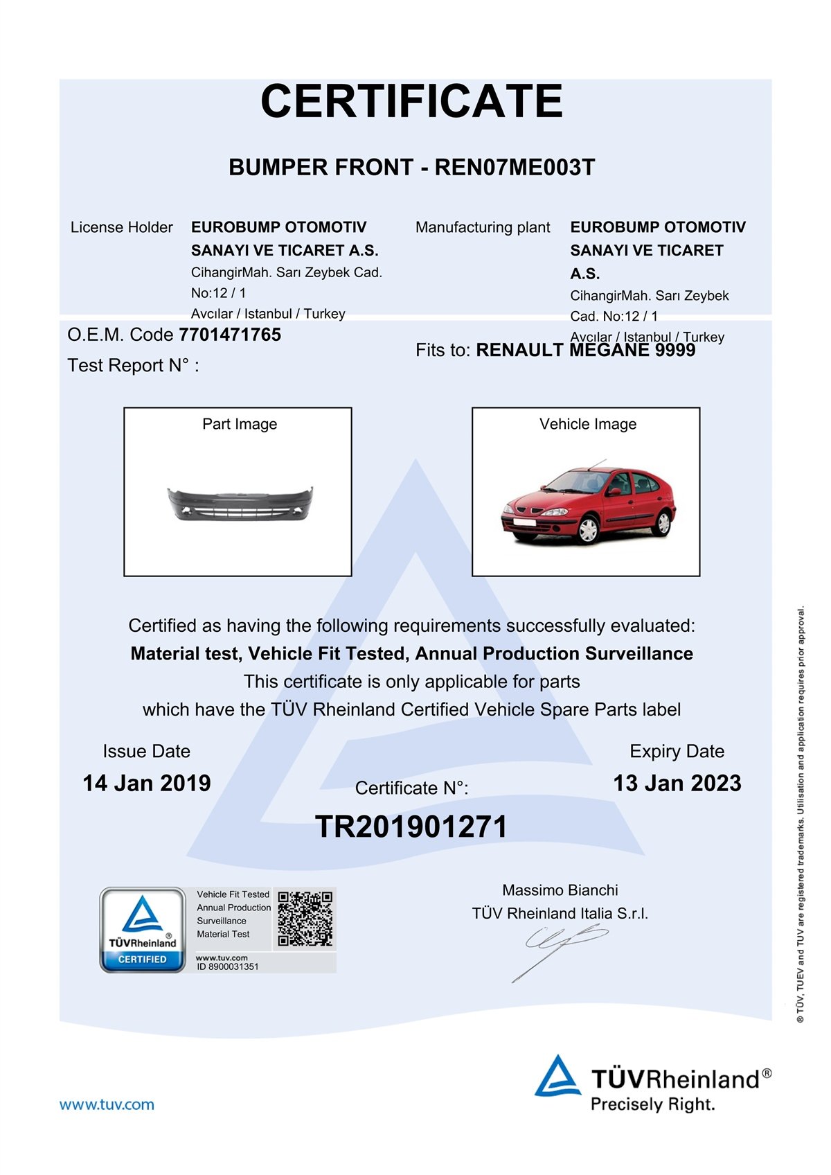 MEGANERENAULT MEGANE ÖN TAMPON 99-02/TÜV 7701471765DE-GAREN07ME003T