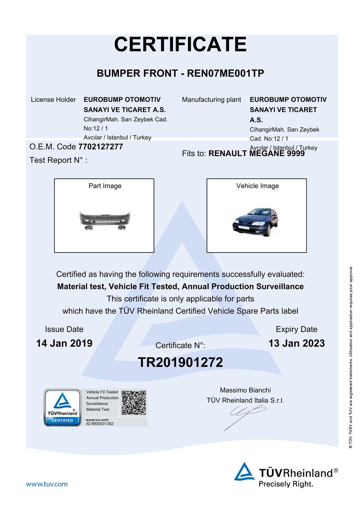 MEGANERENAULT MEGANE ÖN TAMPON AST.95-99/TÜV 7702127277DE-GAREN07ME001TP