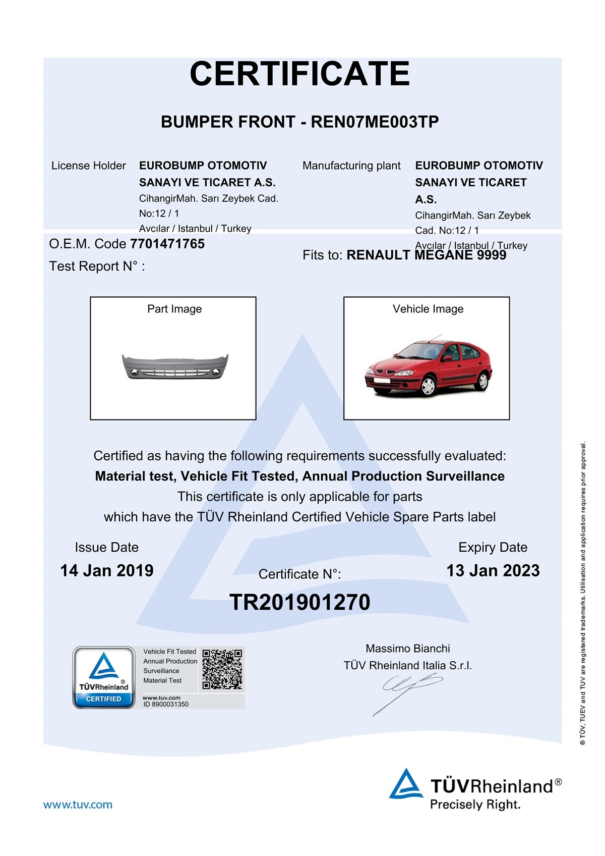 MEGANERENAULT MEGANE ÖN TAMPON AST.99-02/TÜV 7701471765DE-GAREN07ME003TP