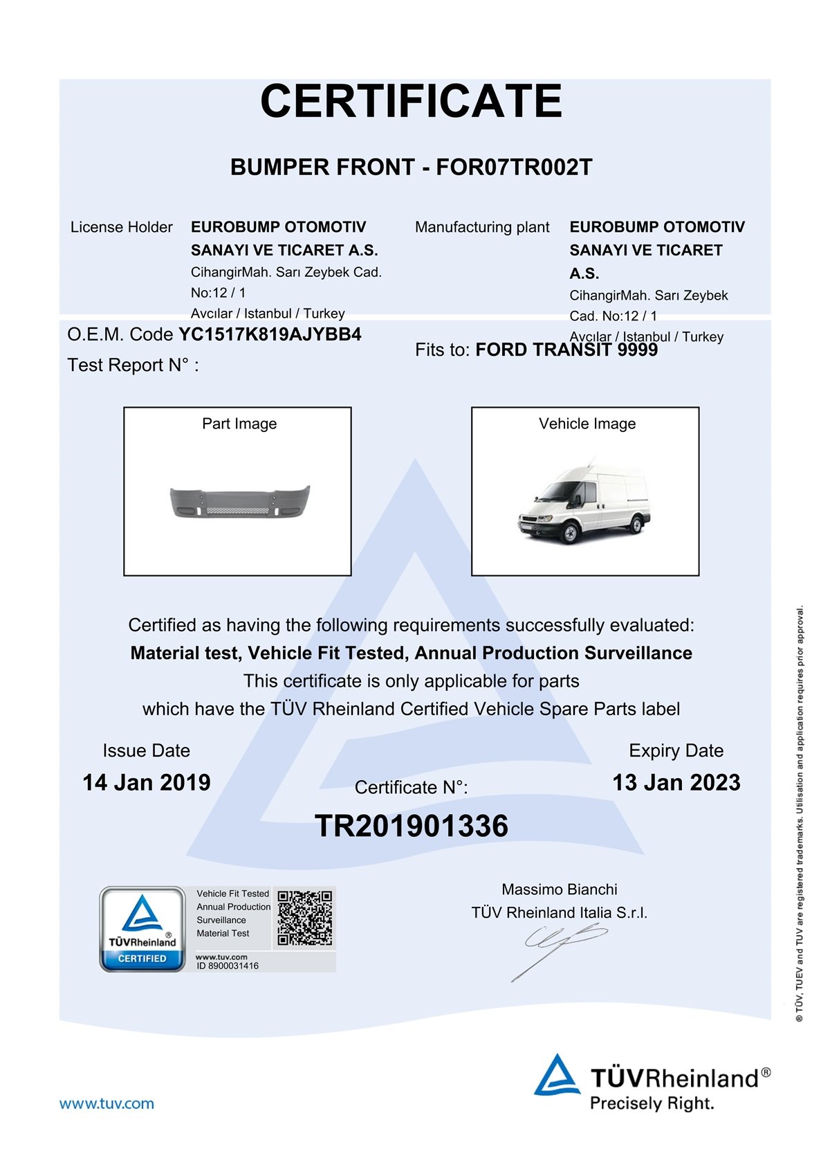TRANSITFORD TRANSİT MK6 ÖN TAMPON KOMPLE SİSSİZ 00-/TÜV YC1517K819AJYBB4DE-GAFOR07TR002T