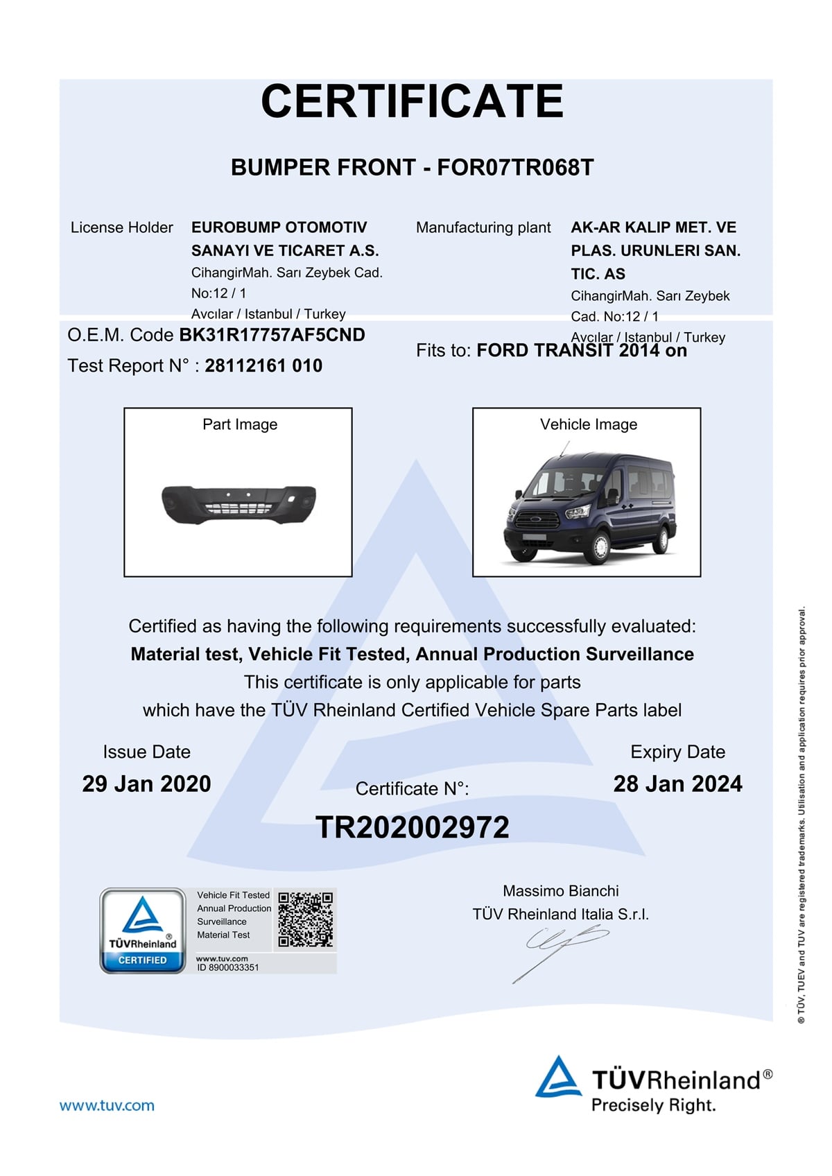 TRANSITFORD TRANSIT ÖN TAMPON 14-/TÜV BK31R17757AF5CNDDE-GAFOR07TR068T