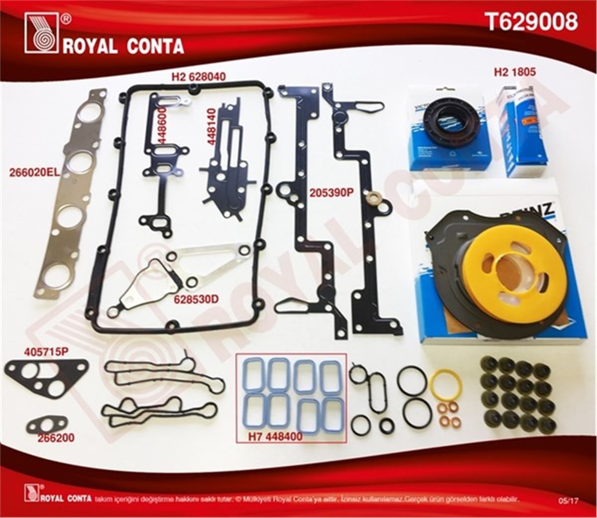 TRANSITMOTOR TAKIM CONTA REINZ KEÇ. SUBP.LASTİK SİLİNDİR KAPAK CONTASI SİZ TRANSİT 2.2 TDCİ EURO5 ARKADAN ÇEKER ROYAL T629008ROYALROYAL T629008