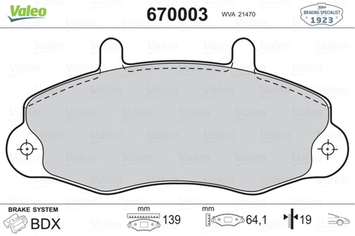 TRANSITÖN BALATA FORD TRANSİT T12 2.0 2.5 DI 2.5TD 2.5 TDİ 88-03.00 ÇAP 138.8- 64 -18.8 VALEO 670003VALEOVALEO 670003