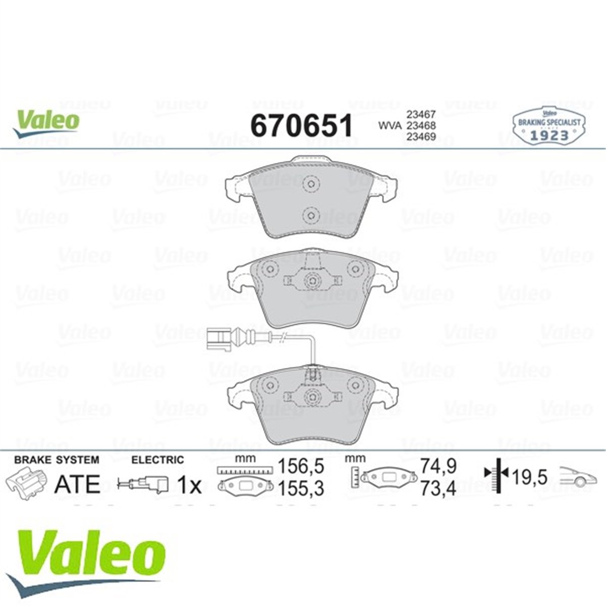 TRANSPORTERÖN BALATA FİŞLİ TRANSPORTER T5 16 JANT YM KALIN 03 VALEO 670651VALEOVALEO 670651