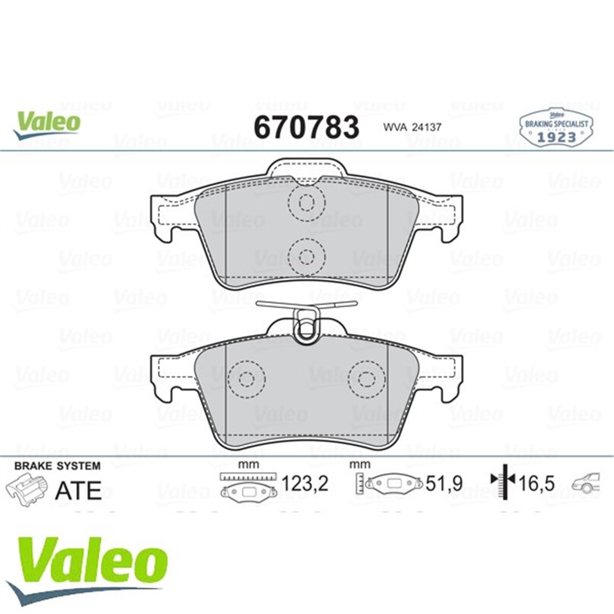 VECTRAARKA BALATA FOCUS II CMAX 03 CONNECT 02 LAGUNA III 07 VECTRA C 02 C5 08 SIGNUM 03 VALEO 670783VALEOVALEO 670783
