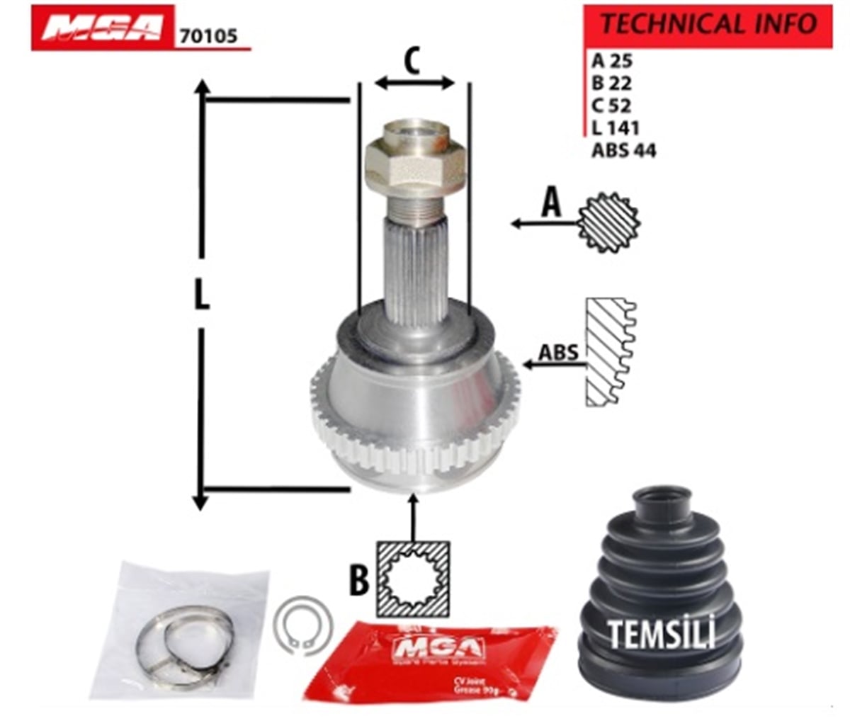 YEDEK PARÇAAKS KAFA DIS-ABSLI- FIAT  MAREA 1.6 100PS 16V 96--   25×22×52 46307083 -MGA-70105MGAMGA-70105