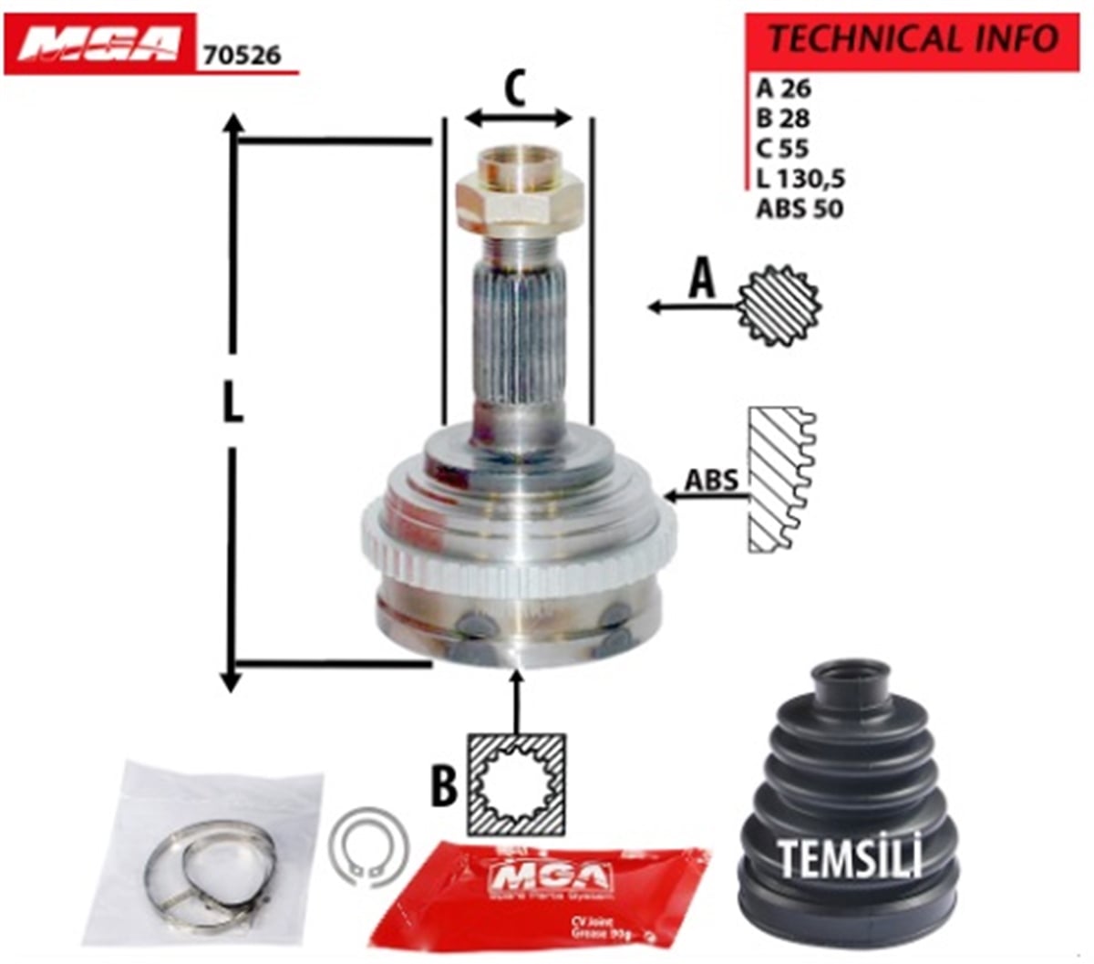 YEDEK PARÇAAKS KAFA DIS (ABSLI)-(HONDA: CIVIC 96>00 ) (26×28×55-50)MGAMGA-70526