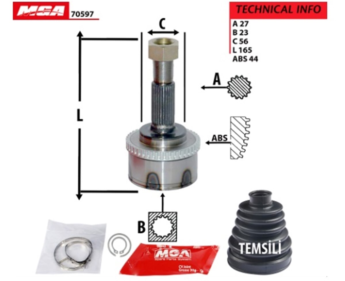 YEDEK PARÇAAKS KAFA DIS ABSLI -  NISSAN  PRIMERA - P12 03>10 1.6 - 1.8   27×23×56xABS-44 39211-AU325 -MGA-70597MGAMGA-70597