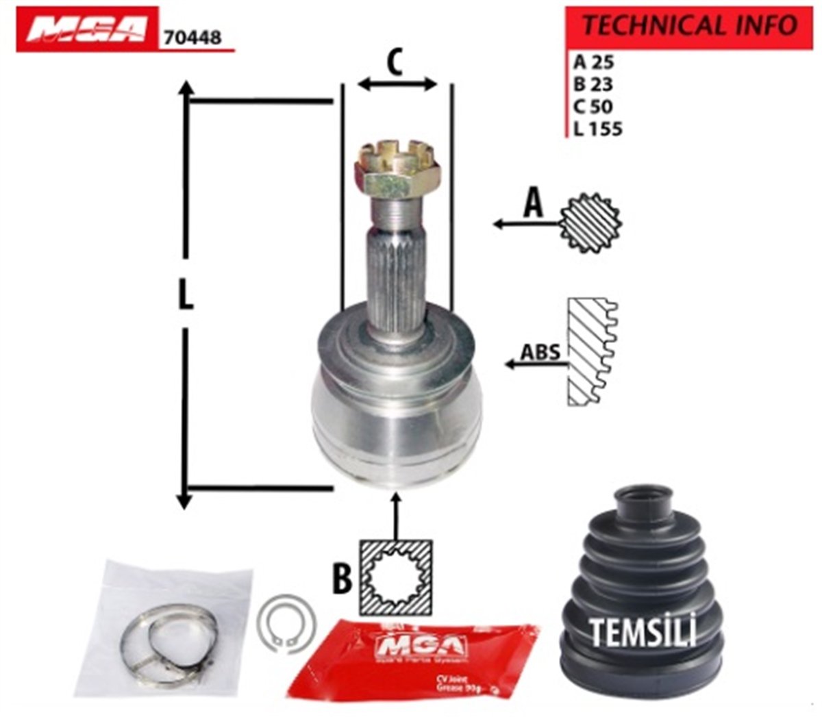 YEDEK PARÇAAKS KAFA DIS-HYUNDAI ELANTRA 90>95/SONATA 89>93  25×23×50 MB526464 -MGA-70448MGAMGA-70448