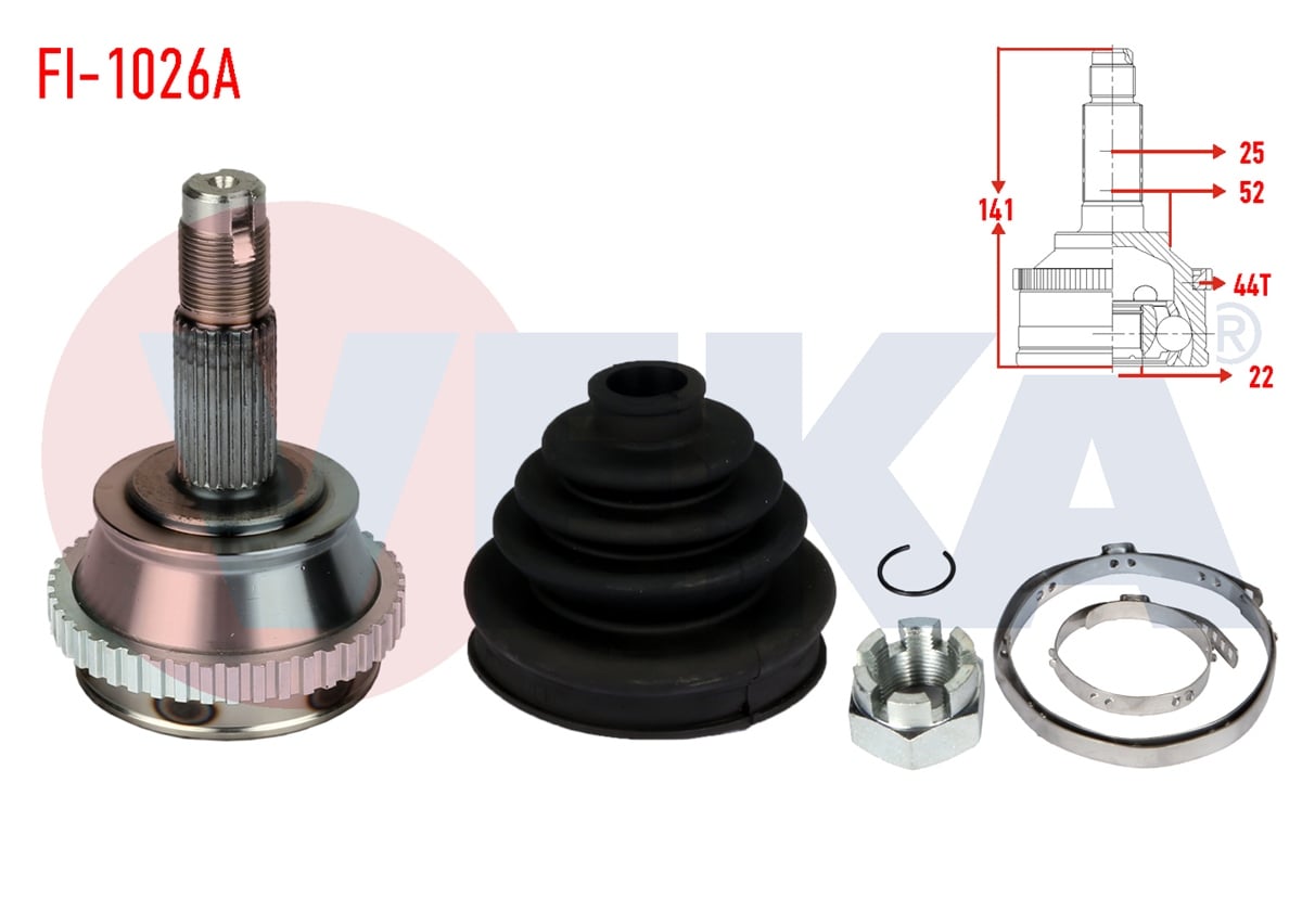 YEDEK PARÇAAKS KAFASI DIŞ MAREA 185 1.6i 16v 100 PS ABSLI 44 DIŞ 22X25X52 UZUNLUK 141.4 mm 1996-2007VEKAFI-1026A