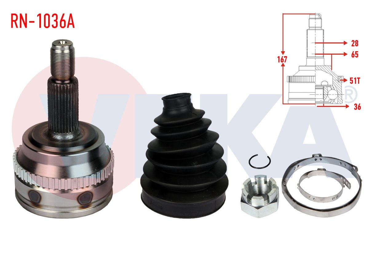 YEDEK PARÇAAKS KAFASI DIŞ MASTER II FD 2.5 DCI ABSLI 51 DIŞ 28X36X65 UZUNLUK 167 mm 1998-2010VEKARN-1036A