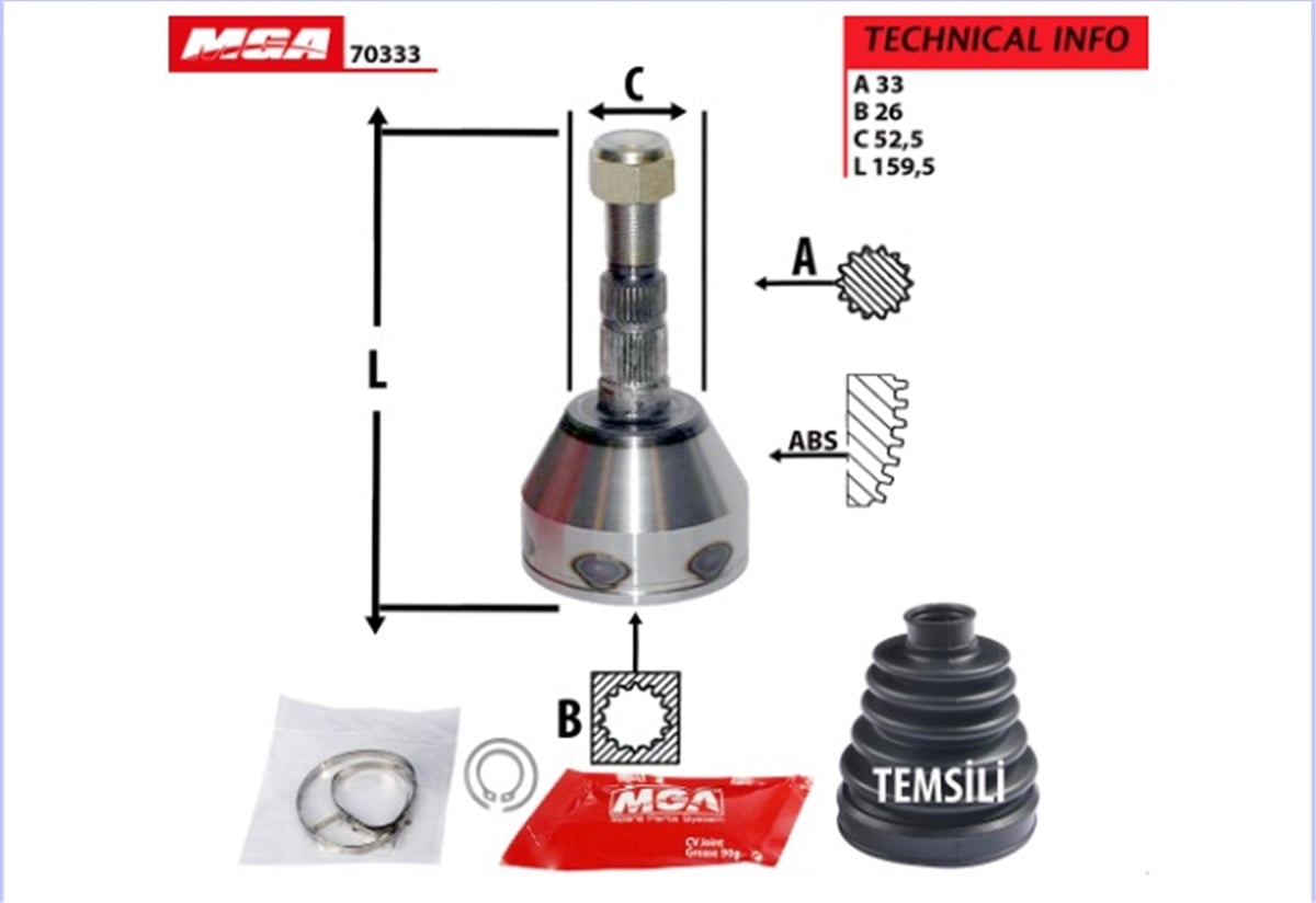 YEDEK PARÇAAKS KAFASI DIS SAG SOL  OPEL  ASTRA H 1.9CDTI  04--  1603270 -MGA-70333MGAMGA-70333