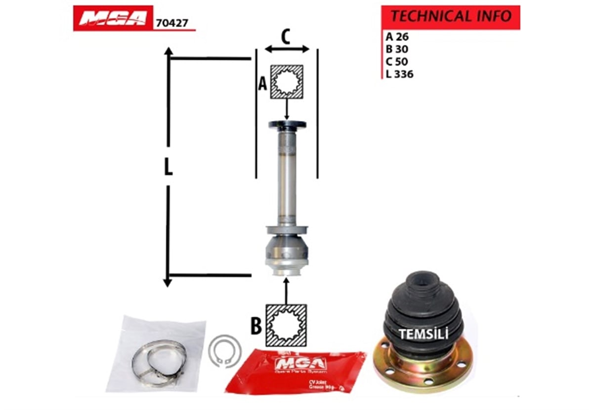 YEDEK PARÇAAKS KAFASI IC SAG-VW TRANSPORTER T5 2,5 TDI AXD AXE 7H0498104G -MGA-70427MGAMGA-70427