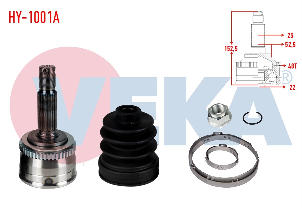 YEDEK PARÇAAKS KAFASI SOL-SAG ON DIS HYUNDAI ACCENT ERA 1.4i 16v ABSLI 48 DIS 25X22X52.5 UZUNLUK 152,5 mm 2006-2012VEKAHY-1001A