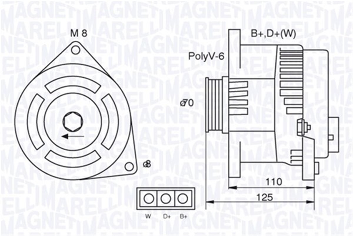 YEDEK PARÇAALTERNATÖR 14V 100A MAN MARELLI 063321346010MARELLIMARELLI 063321346010