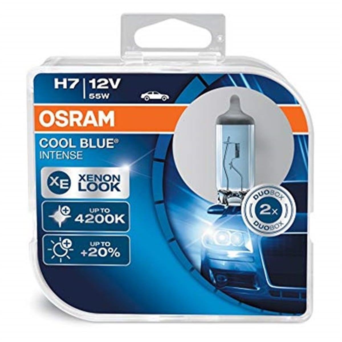 YEDEK PARÇAAMPUL 12V H7 55W 4200K BEYAZ IŞIK INTENSE 20 PARLAK BEYAZ IŞIK İKİLİ AMBALAJ OSRAM 64210CBIOSRAMOSRAM 64210CBI