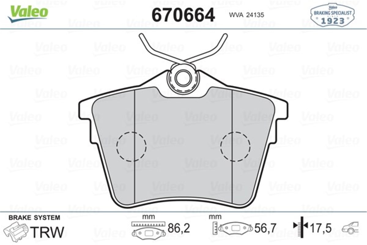 YEDEK PARÇAARKA BALATA P407 1.6 HDI 1.8-2.0 04 607 00 C5 08 VALEO 670664VALEOVALEO 670664