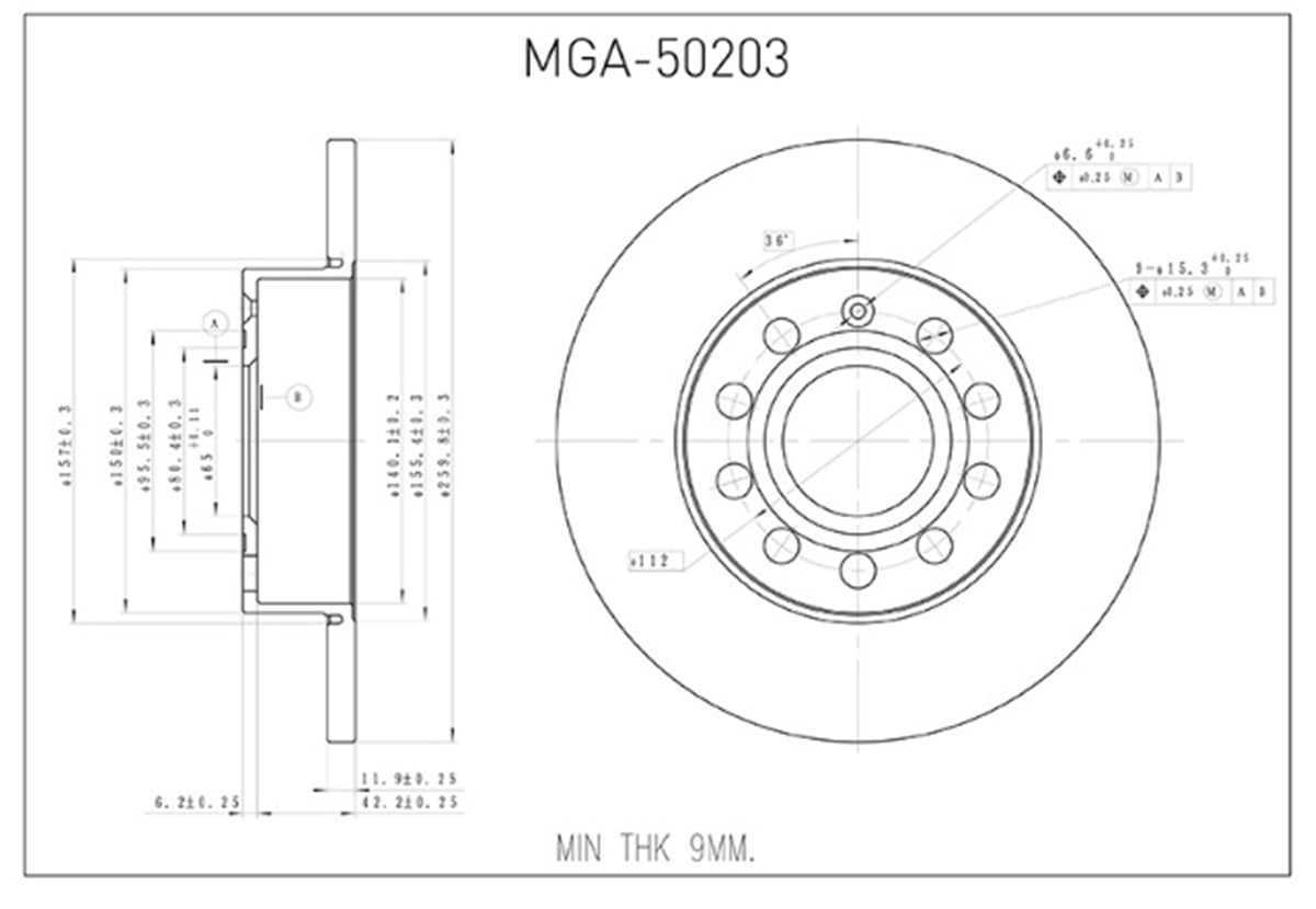 YEDEK PARÇAARKA FREN DISKI-256×12 5×112 VW CADDY 04-11  GOLF 04-14  AUDI A3 04-13  SKODA OCTAVIA 09-13 1K0615601AC -MGA-50203MGAMGA-50203