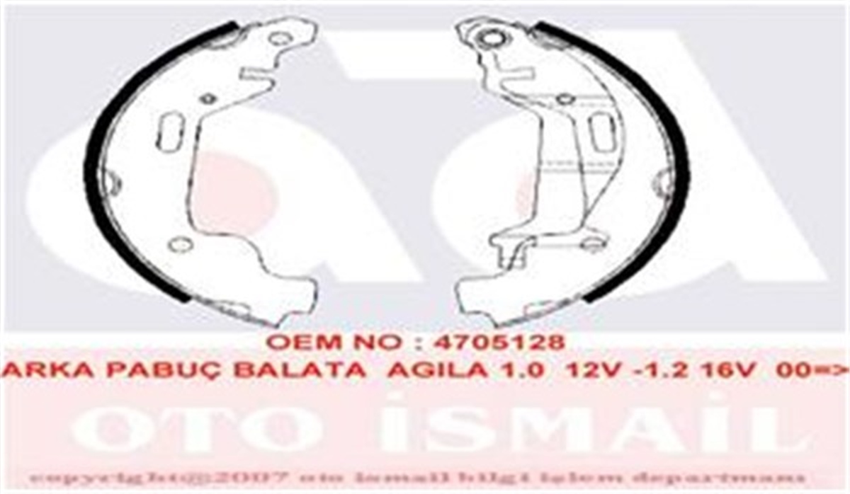 YEDEK PARÇAARKA PABUÇ BALATA AGILA 1.0 12V 1.2 16V 2000 12.2007 180X26 GS8468 VALEO 562783VALEOVALEO 562783