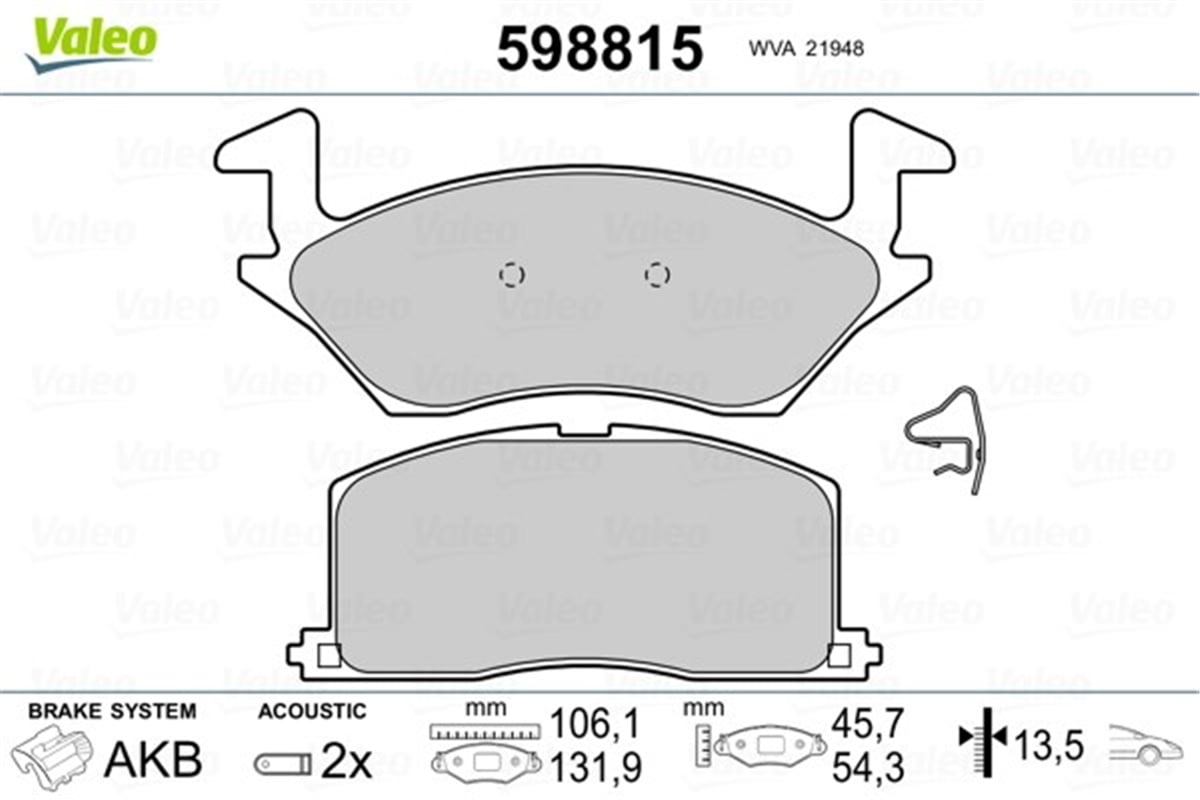 YEDEK PARÇADİSK FREN BALATASI ÖN TOYOTA STARLET 1-1996 7-1999 1.3 İ ; STARLET 12-1989 12-1995 1.0. 1.3. 1 VALEO 598815VALEOVALEO 598815
