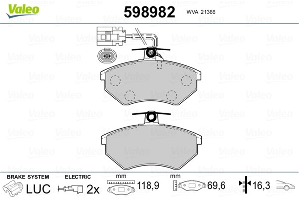 YEDEK PARÇADİSK FREN BALATASI ÖN VW GOLF III 11-1991 4-1999 VALEO 598982VALEOVALEO 598982