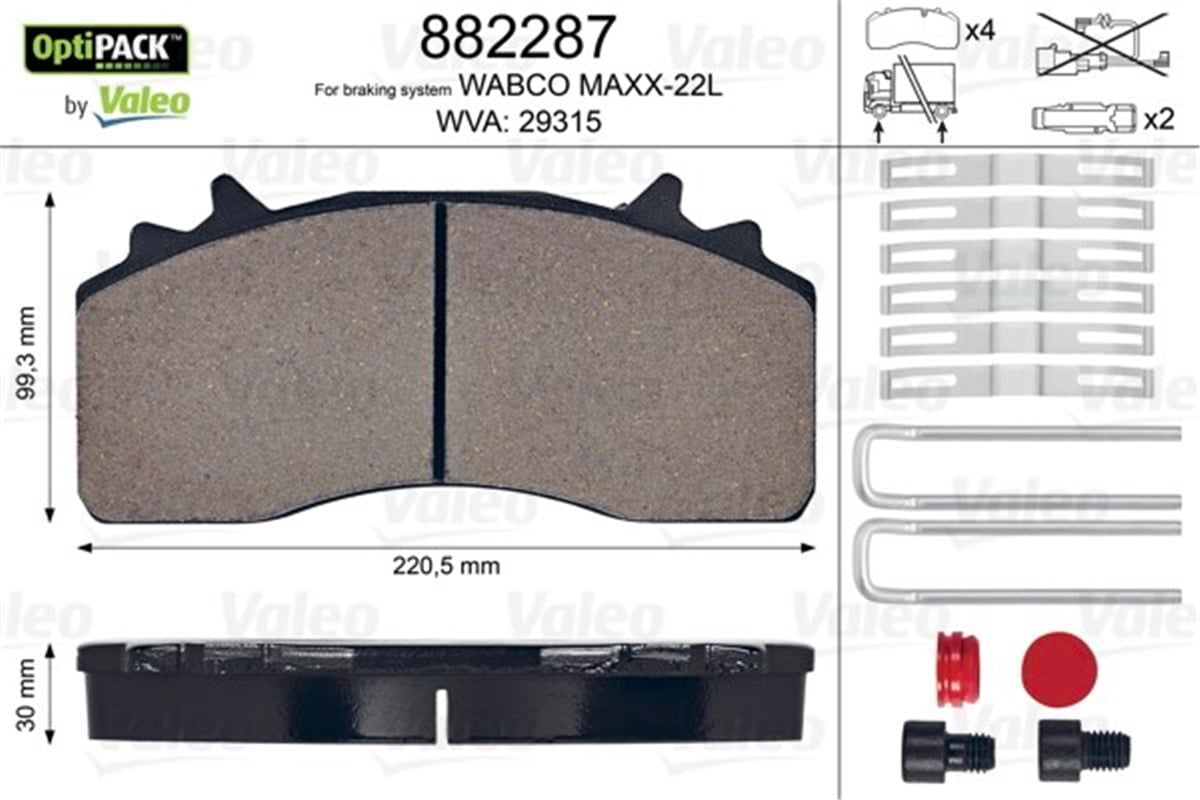 YEDEK PARÇADISK FREN BALATASI OPTIPACK ÖN ARKA MERCEDES-BENZ ANTOS- AROCS- ECONIC 2 VALEO 882287VALEOVALEO 882287