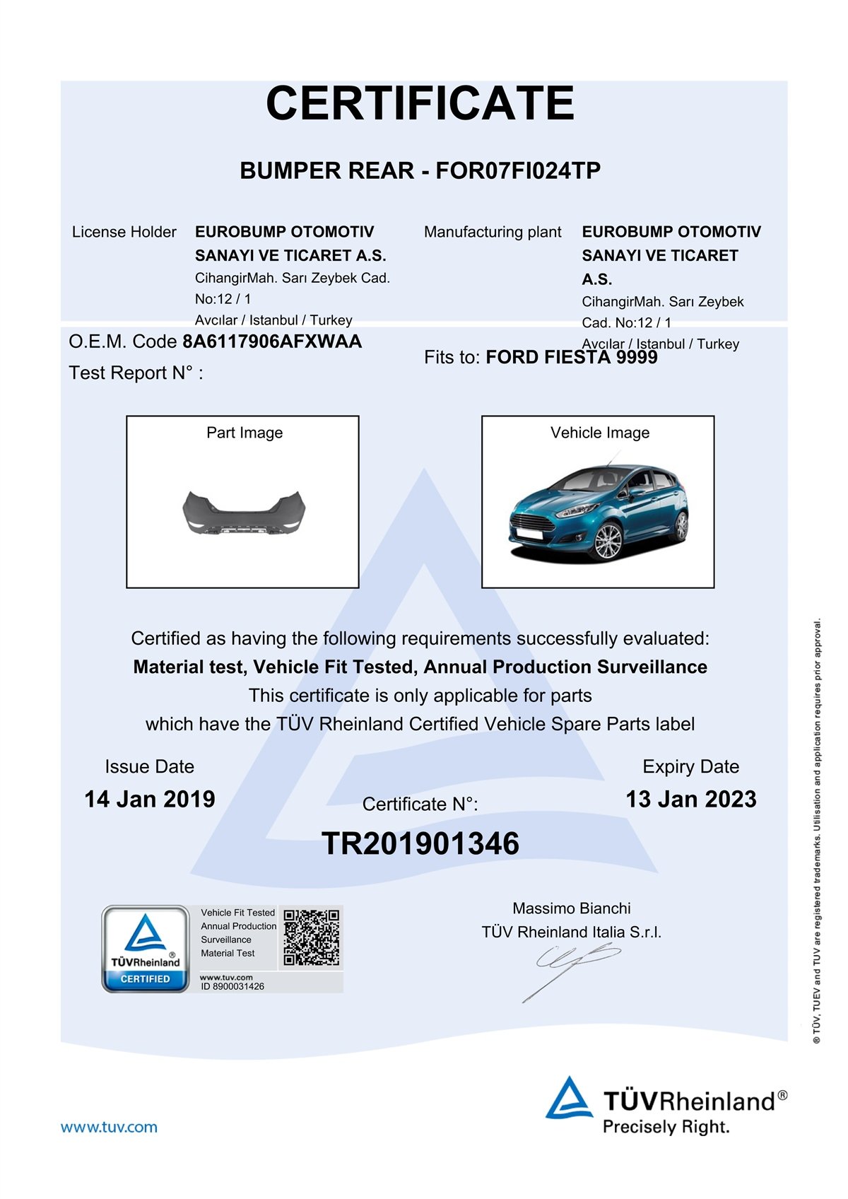 YEDEK PARÇAFORD FIESTA ARKA TAMPON ASTARLI 08- / TÜV ORJİNAL REF. NO: 8A6117906AFXWAA UYUMLU FOR07FI024TPDEGAFOR07FI024TP