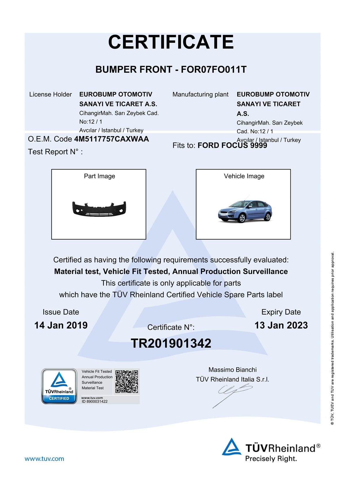 YEDEK PARÇAFORD FOCUS ÖN TAMPON 05- / TÜV ORJİNAL REF. NO: 4M5117757CAXWAA UYUMLU FOR07FO011TDEGAFOR07FO011T
