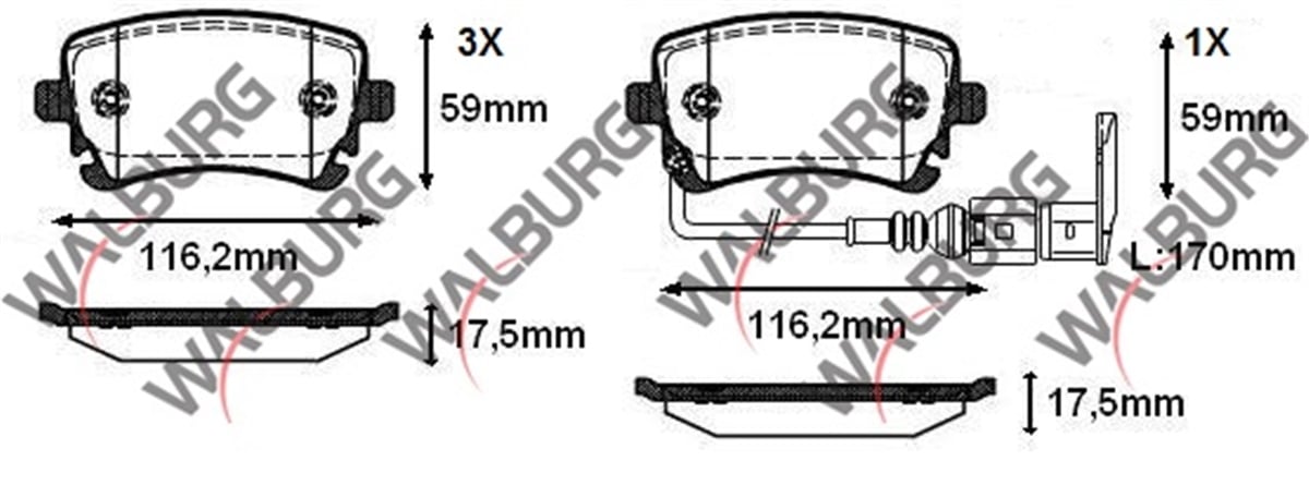 YEDEK PARÇAFREN BALATA ARKA FISLI VOLKSWAGEN TRANSPORTER V (7HA,7HH,7EA,7EH) 1.9 TDI 2003-2011/ TRANSPORTER V (7HA,7HH,7EA,7EH) 2.5 TDI 2003-2011WALBURGWDB391