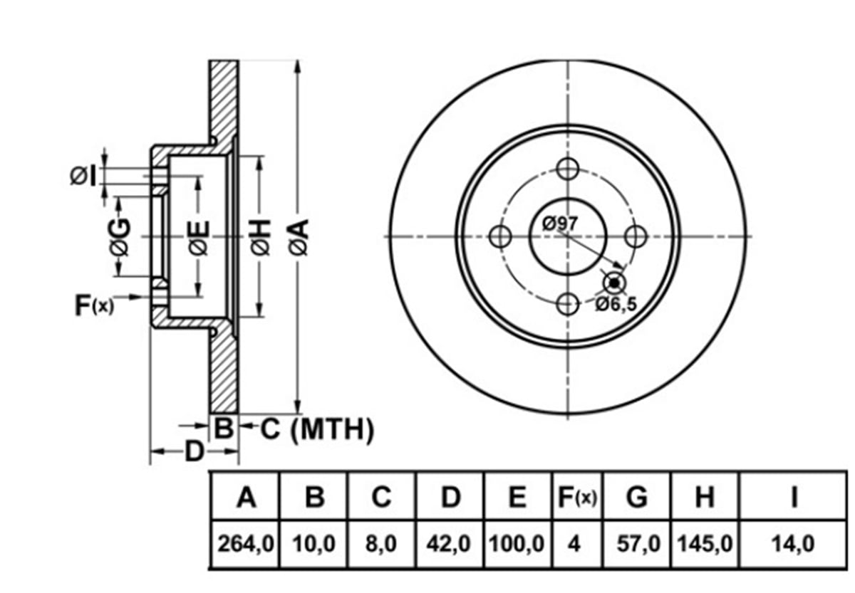 YEDEK PARÇAFREN DISK ARKA DUZ 264-4  OPEL CORSA C 06 - 10 / OPEL COMBO 06 -  ABS LI 569116 -MGA-50165MGAMGA-50165