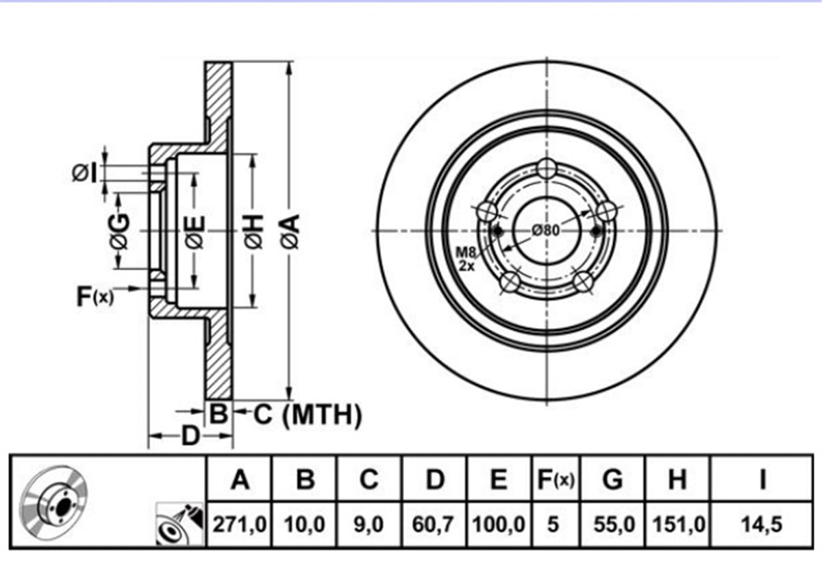 YEDEK PARÇAFREN DISK ARKA DUZ 271-5  TOYOTA AVENSIS 00 - 02  4243105040 -MGA-50261MGAMGA-50261