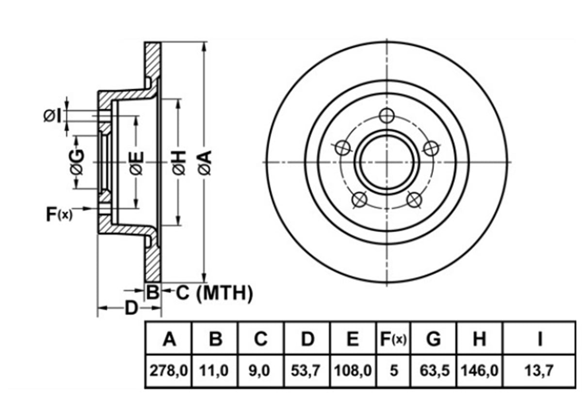 YEDEK PARÇAFREN DISK ARKA DUZ 278-5  FORD CONNECT 02 -   2T14 2A315 BC -MGA-50172MGAMGA-50172