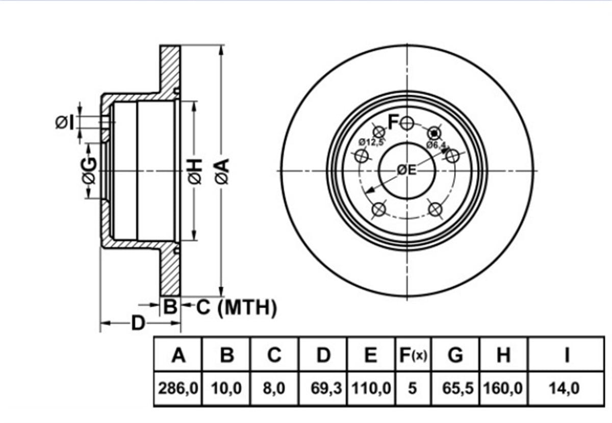 YEDEK PARÇAFREN DISK ARKA DUZ 286-5  OPEL VECTRA B 99 -   569210 -MGA-50164MGAMGA-50164