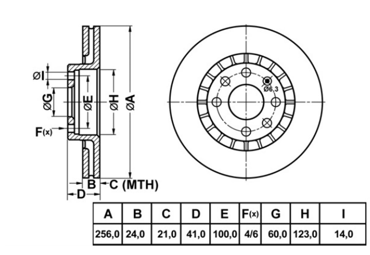 YEDEK PARÇAFREN DISK ON HAVA KANALLI 256-4  OPEL ASTRA F G ASCONA 91 - 98  569001 -MGA-50128MGAMGA-50128