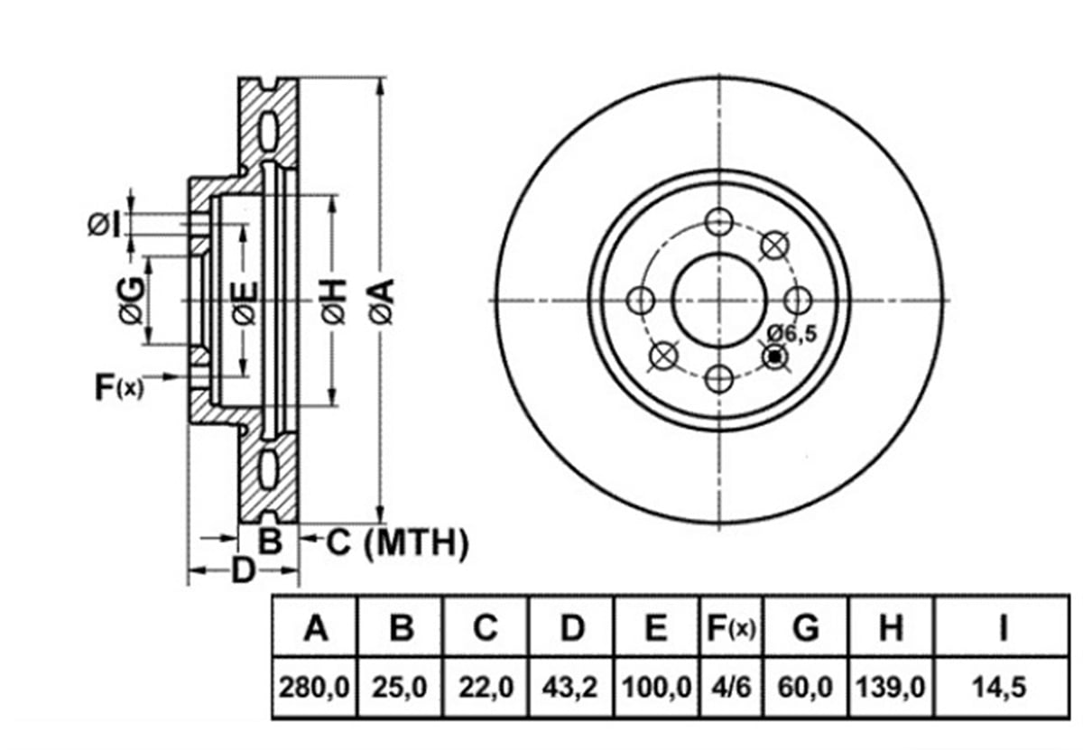 YEDEK PARÇAFREN DISK ON HAVA KANALLI 280-4  OPEL ASTRA H MERIVA 03 -   569006 -MGA-50113MGAMGA-50113