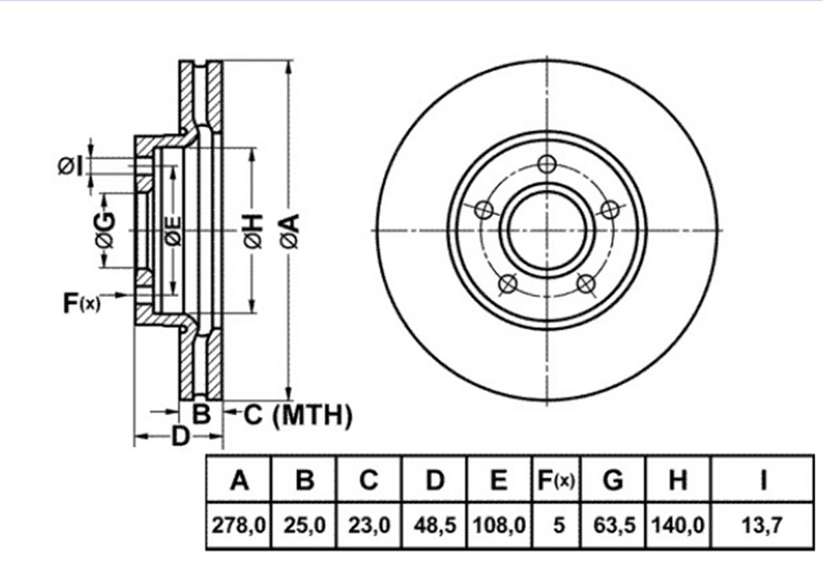 YEDEK PARÇAFREN DISK ON HAVA KANALLI 278-5  FORD FOCUS C-MAX 03 -  / VOLVO S40 04 -  AV61 1125 BB -MGA-50119MGAMGA-50119