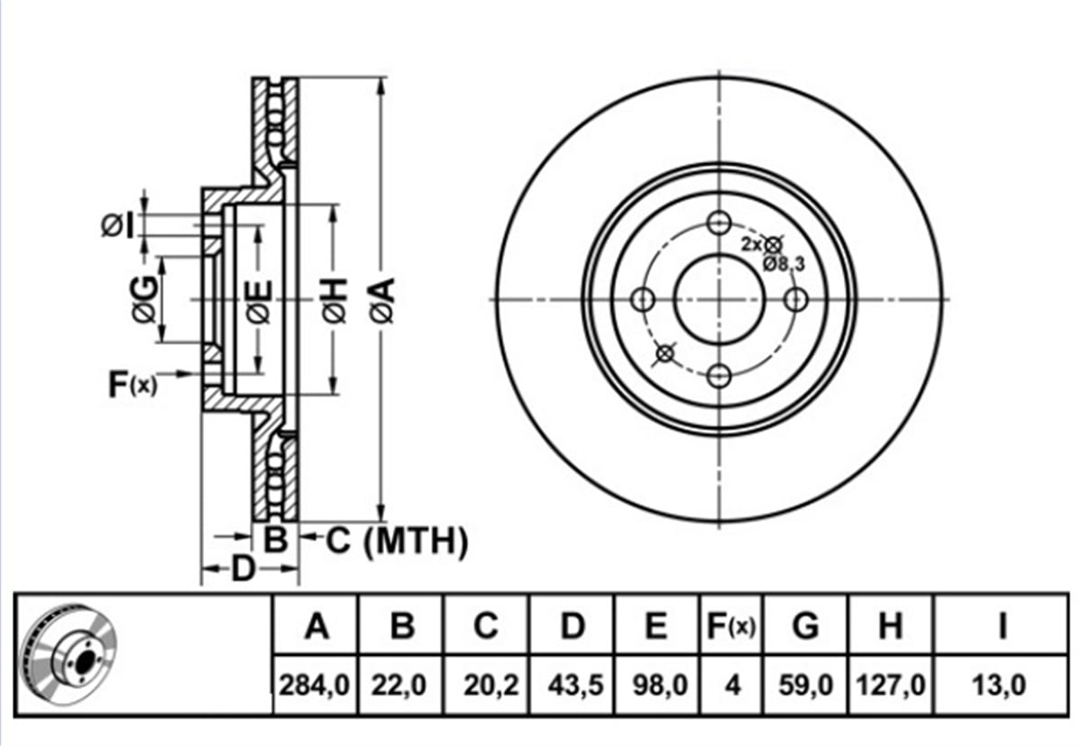 YEDEK PARÇAFREN DISK ON HAVA KANALLI 284-4  FIAT LINEA BRAVO MAREA STILO 05 -  / ALFA ROMEO 155 92 - 97 46455892 -MGA-50101MGAMGA-50101