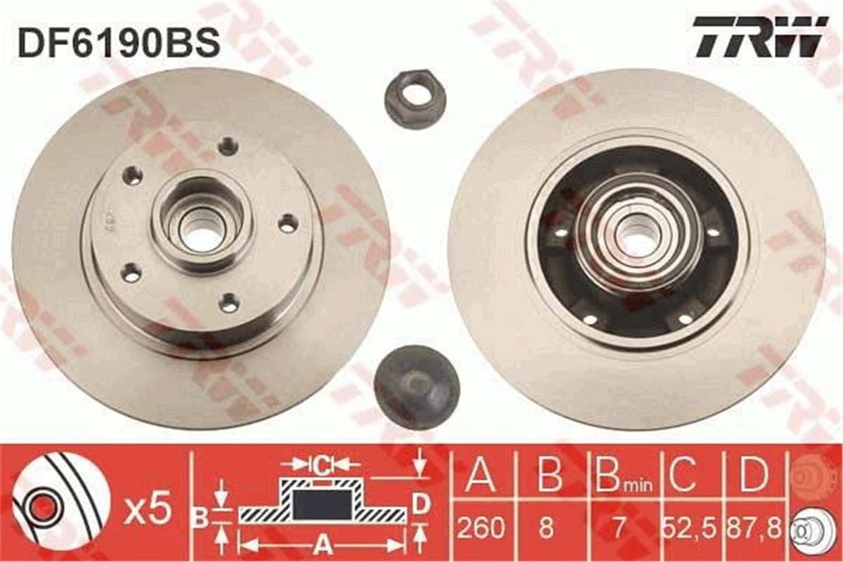 YEDEK PARÇAFREN DİSKİ ARKA CLIO IV 2013 FLUENCE 2014 GRAND SC NIC III 2009 MEGANE CC 2010 MEGANE III 2008 TRW DF6190BSTRWTRW DF6190BS