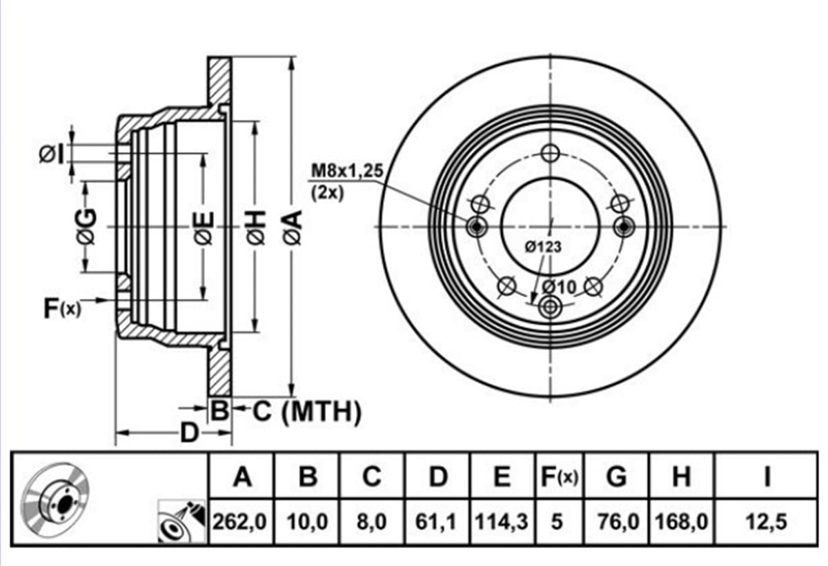 YEDEK PARÇAFREN DISKI ARKA DUZ-262-5-HYUNDAI I30 08>11/IX35 11>13/KIA CEED 08>11/SPOARTAGE 11>13  584111H300 -MGA-50237MGAMGA-50237