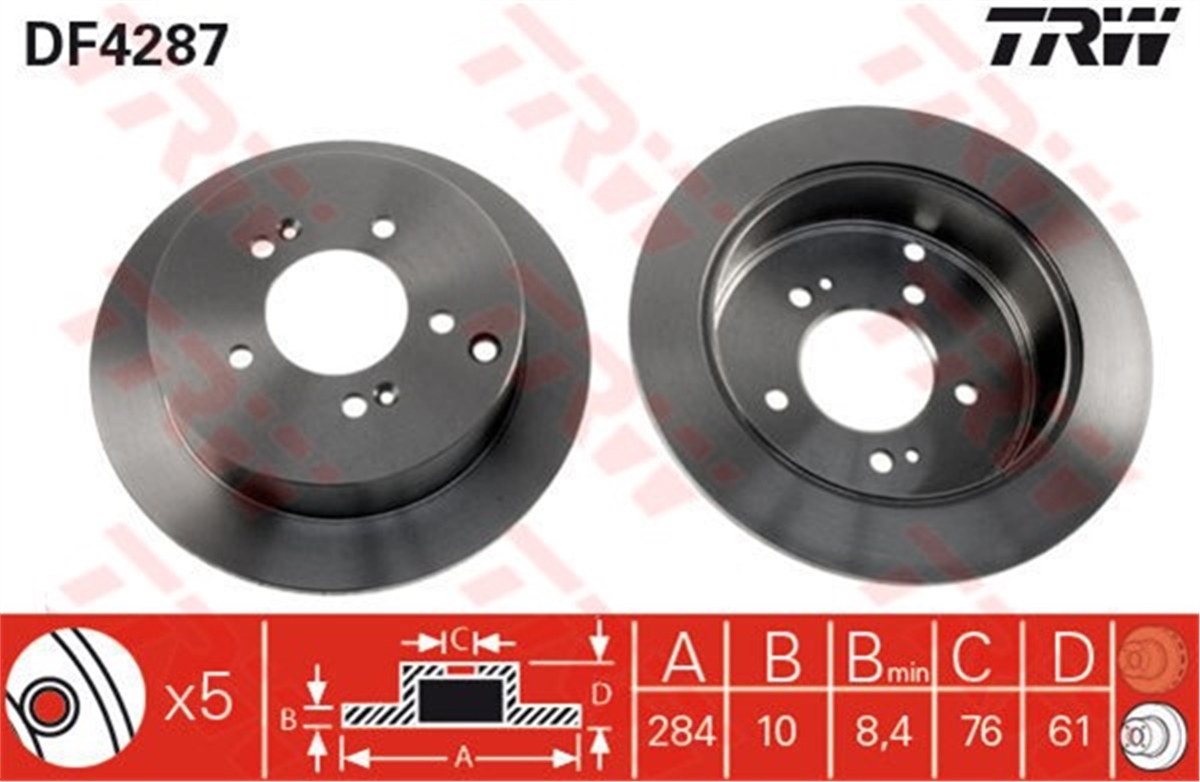 YEDEK PARÇAFREN DİSKİ ARKA HIGHWAY VAN 2000 İX35 2010 SANTA FE I 2000-2006-SANTA FE II 2005-2006-TRAJET 2000- TRW DF4287TRWTRW DF4287