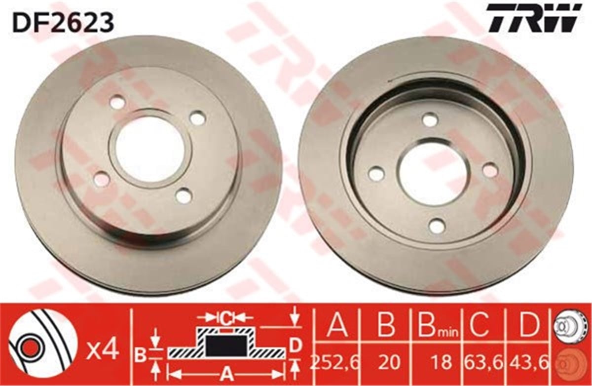YEDEK PARÇAFREN DİSKİ ARKA TAKIM (2 ADET) 93BX 2A315 AD FORD MONDEO 98-00 BM TRW TRW DF2623TRWTRW DF2623